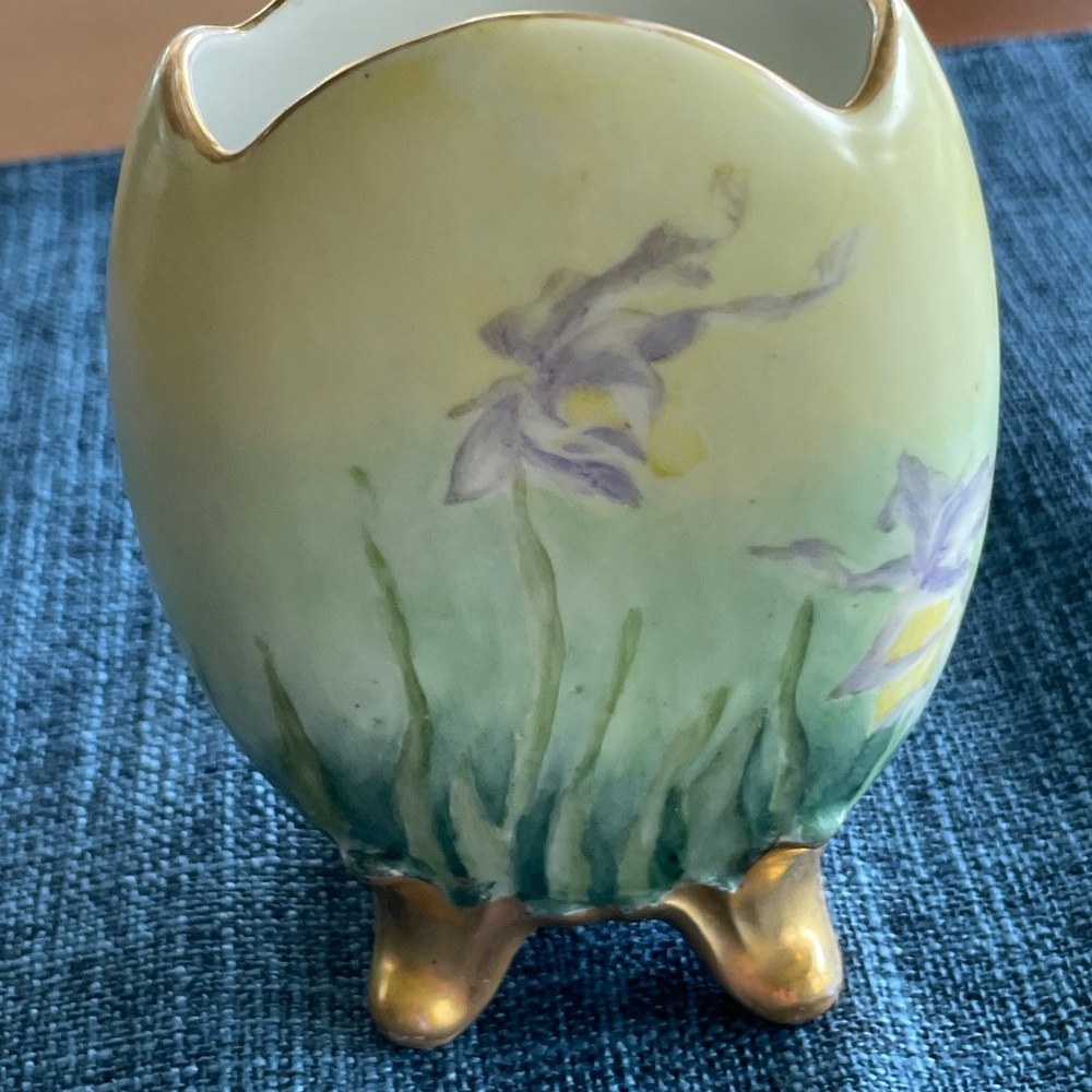 Hand Painted Art Nouveau Vase with Gold Accents